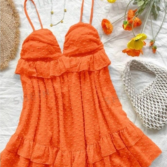 SHEIN Women'sFloral Cutout Polka Dot Ruffle Hem loose Backless Dress​​​​​ - Picture 5 of 5